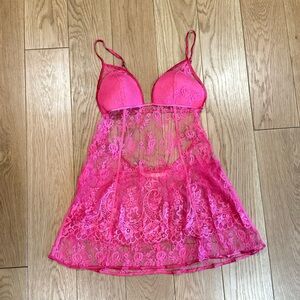 Victoria’s Secret Very Sexy Pink Floral Lace Sheer Lingerie Slip Medium Women's